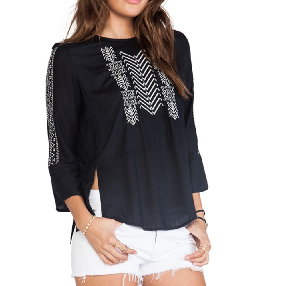 Velvet by Graham & Spencer Albany Embroidered Rayon Challis Top in Black S